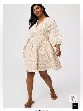 torrid Beige and White Leaf-Print Peasant Skater Mini Dress